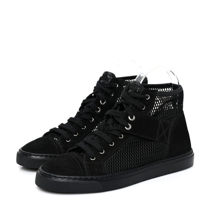 Chanel Mesh Suede High Top Sneakers 37 Black 3 of 7