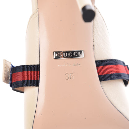 Gucci Malaga Kid Sylvie Web Cross Strap Mid-Heel Slides 36 Vintage White 7 of 8