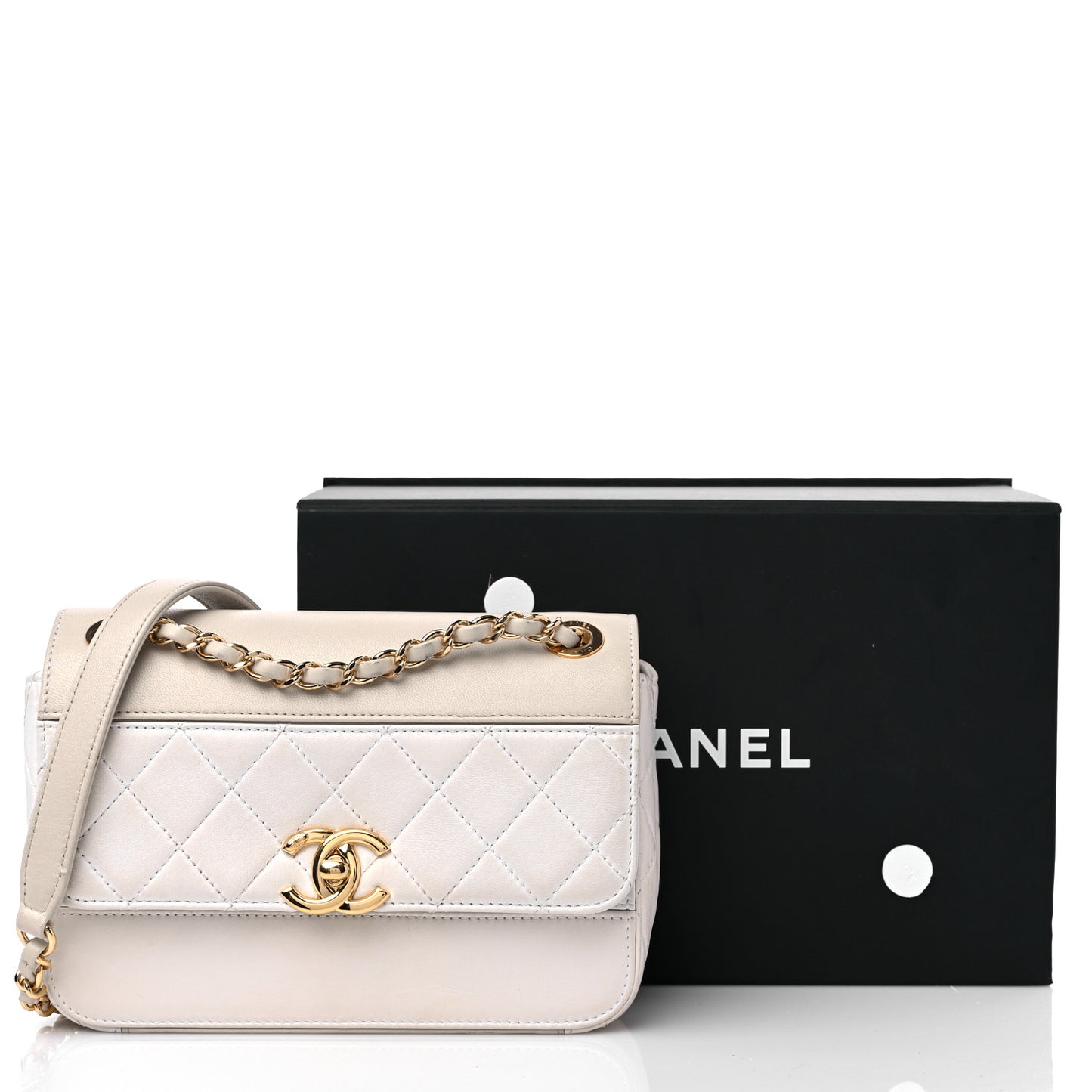 Lambskin Calfskin Quilted Shoulder Flap Bag Beige White