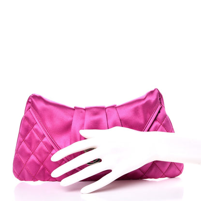Chanel Satin Quilted Flap Clutch Fuchsia 2 of 7