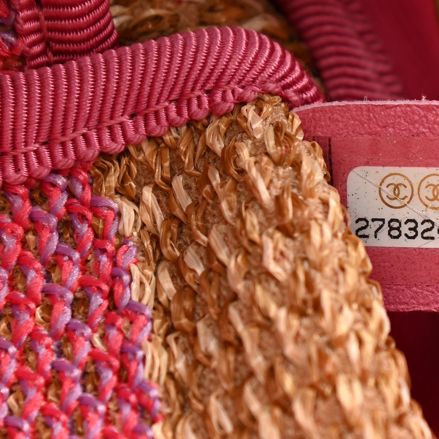 Woven Straw Raffia Logo Tote Pink Beige