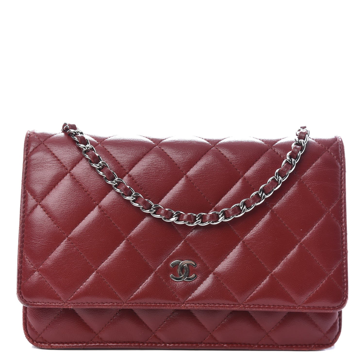 Chanel Lambskin Quilted Wallet On Chain WOC Red 1 of 13