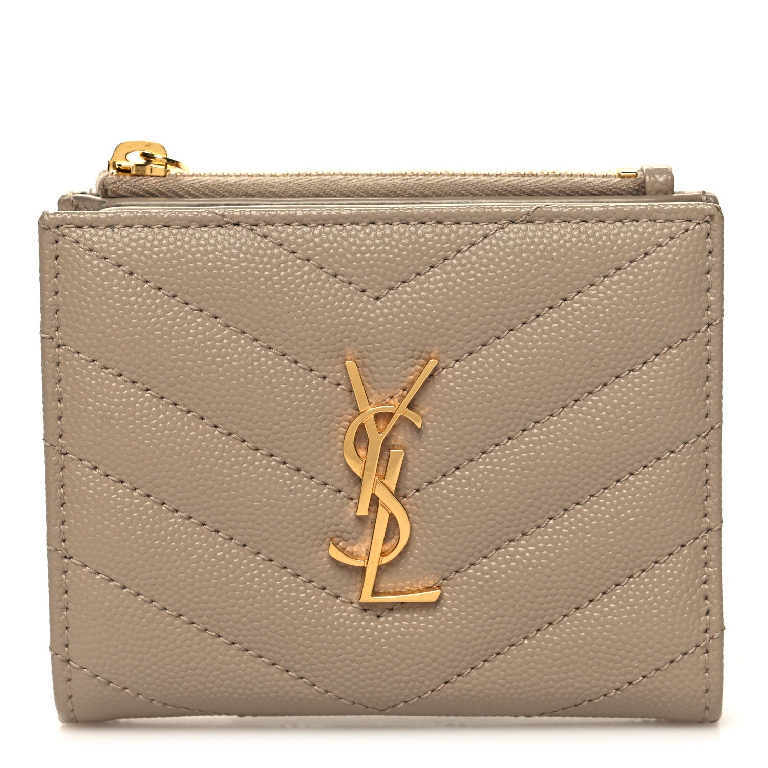 Saint Laurent Grain De Poudre Matelasse Chevron Monogram Zipped Card Case Nude Powder 1 of 9