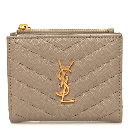 Saint Laurent Grain De Poudre Matelasse Chevron Monogram Zipped Card Case Nude Powder 1 of 9