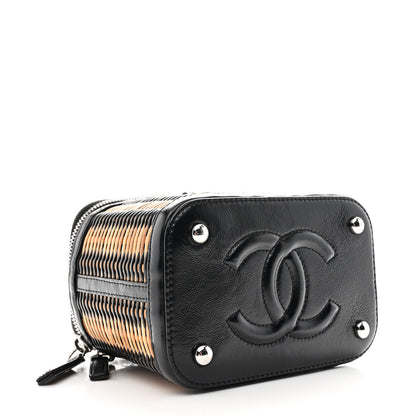 Chanel Calfskin Raffia Small Vanity Case Bag Black Beige 4 of 10