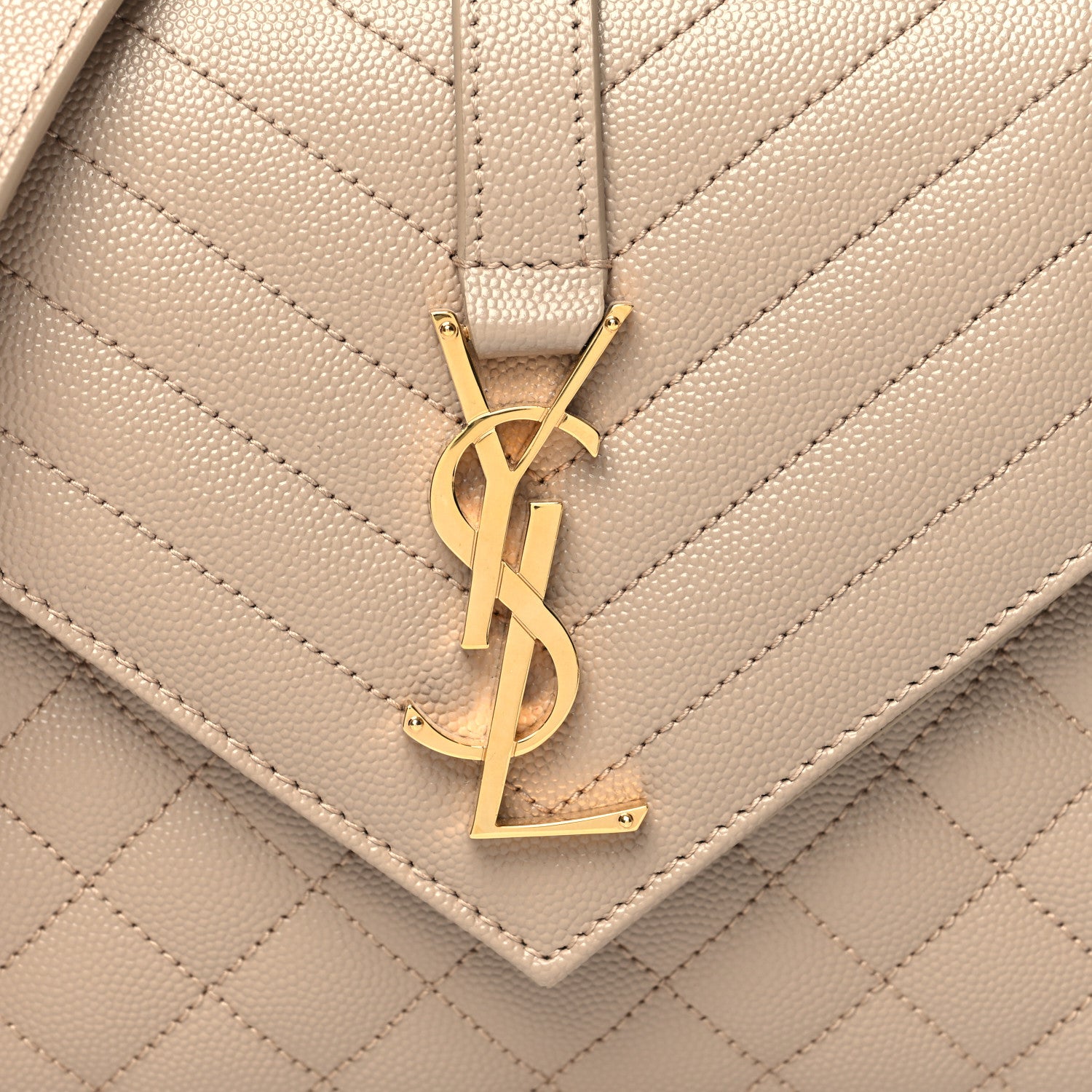 Saint Laurent Grain De Poudre Textured Mixed Matelasse Medium Triquilt Monogram Satchel Dark Beige 7 of 9