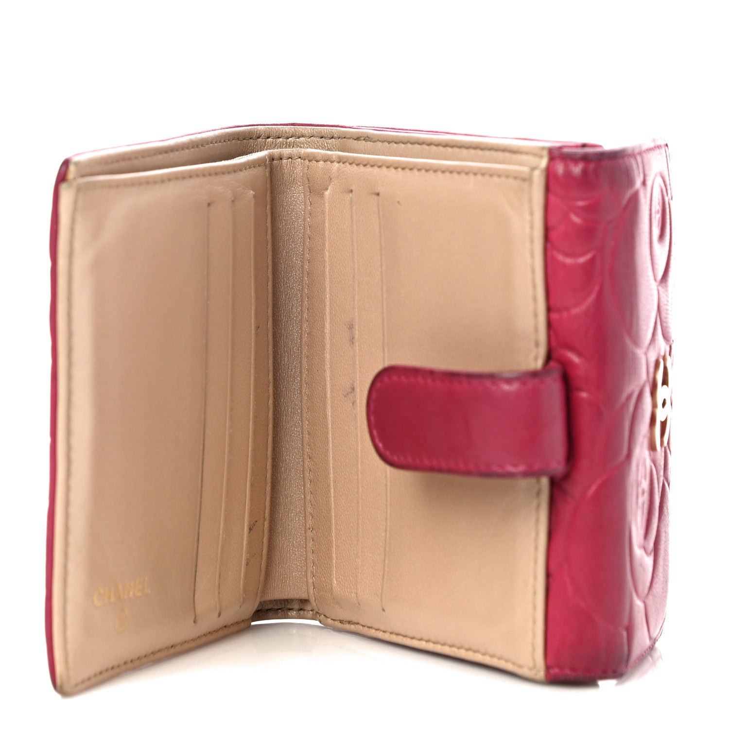 Chanel Lambskin Camellia Embossed French Wallet Dark Red 5 of 18