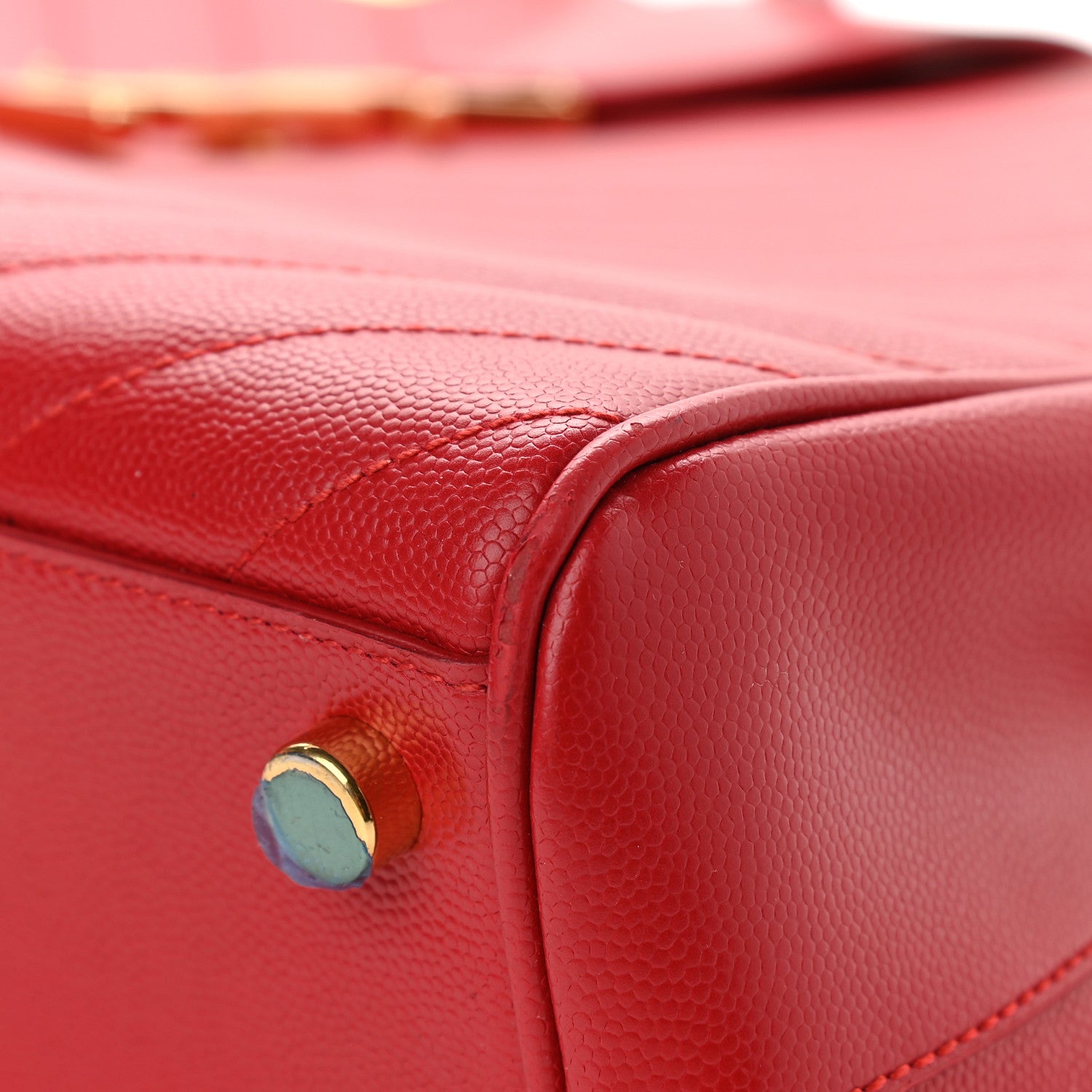 Saint Laurent Grain De Poudre Matelasse Chevron Monogram Shopping Bag Red 9 of 10