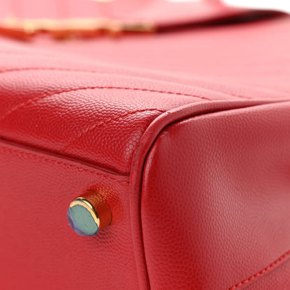 Saint Laurent Grain De Poudre Matelasse Chevron Monogram Shopping Bag Red 9 of 10