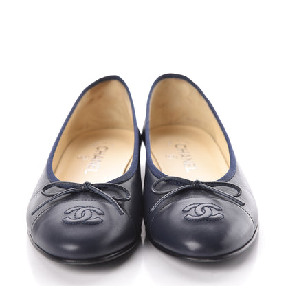 Chanel Calfskin CC Cap Toe Ballerina Flats 38 Dark Navy 2 of 8