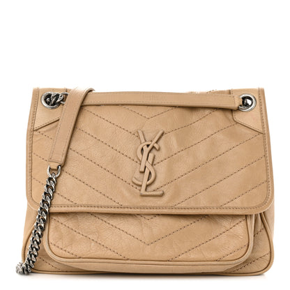 Saint Laurent Crinkled Calfskin Matelasse Monogram Medium Niki Chain Satchel Natural 1 of 13
