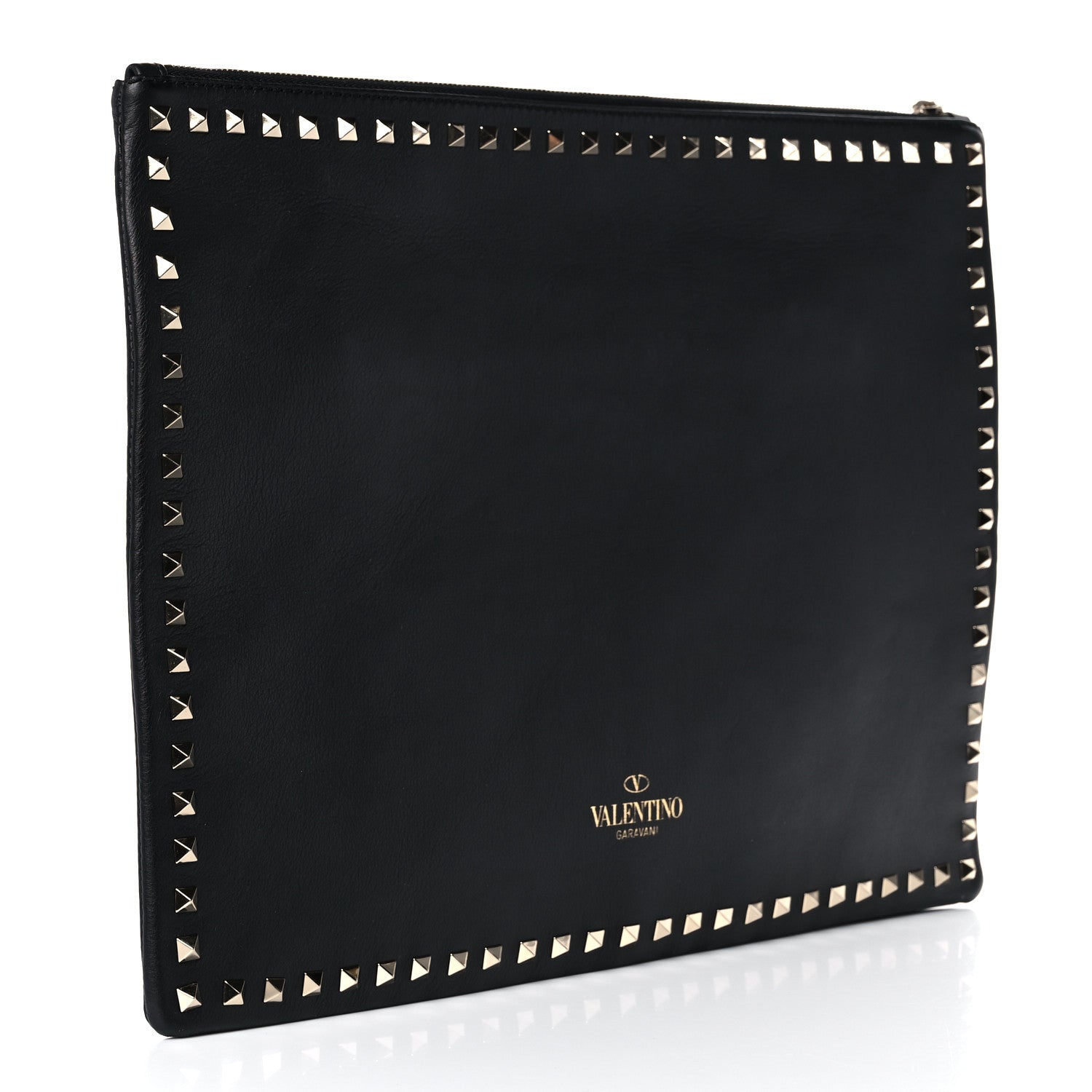 Valentino Garavani Vitello Oversized Rockstud Zip Wristlet Pouch Black 3 of 11