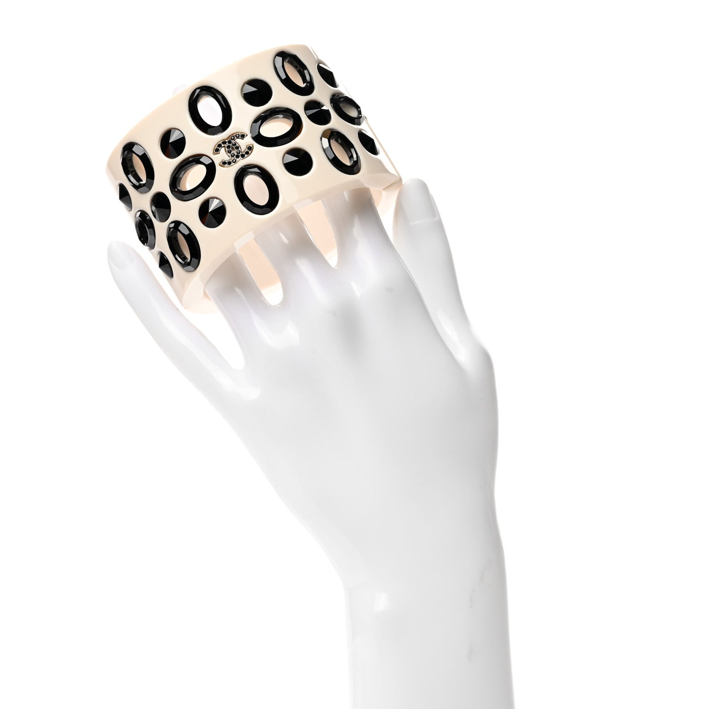 Resin CC Grommet Stud Cuff Creme Black