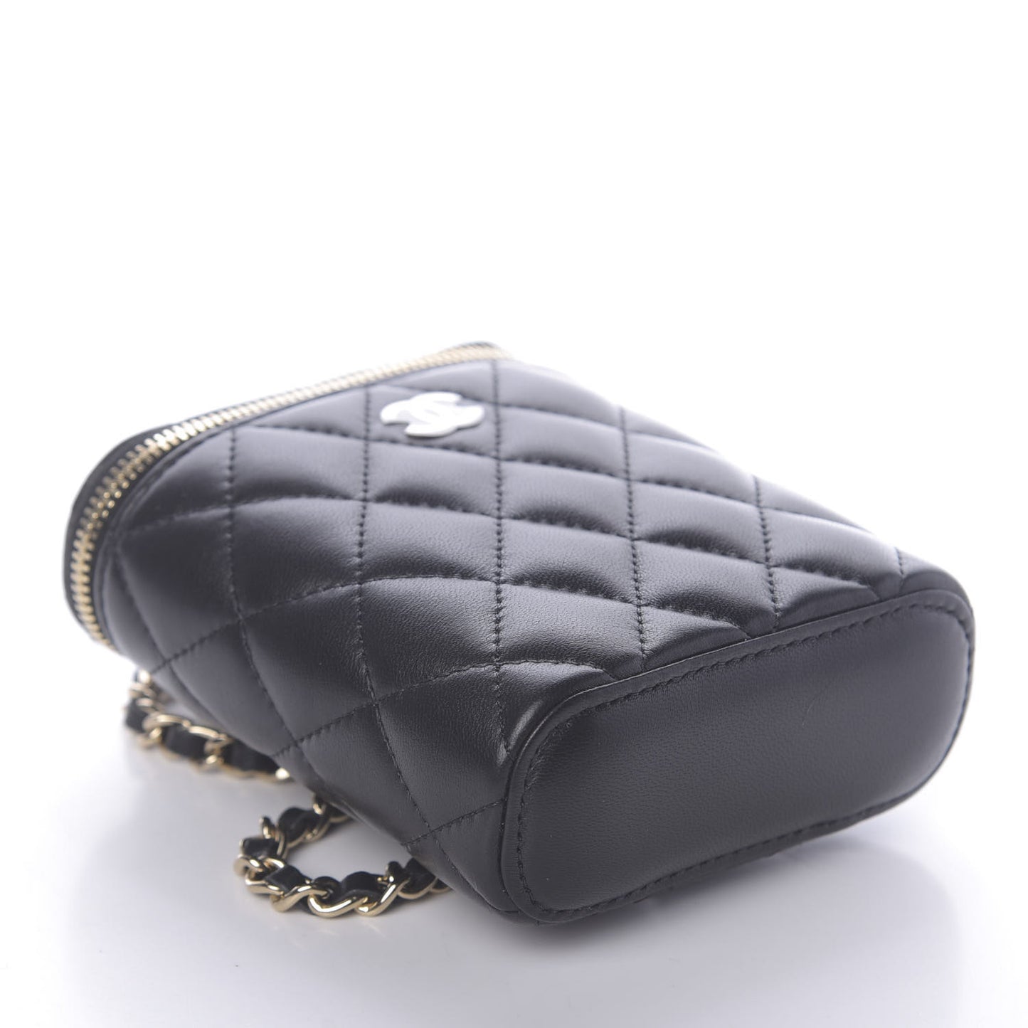 Lambskin Quilted Small Vertical Coco Beauty Vanity Case With Chain Black