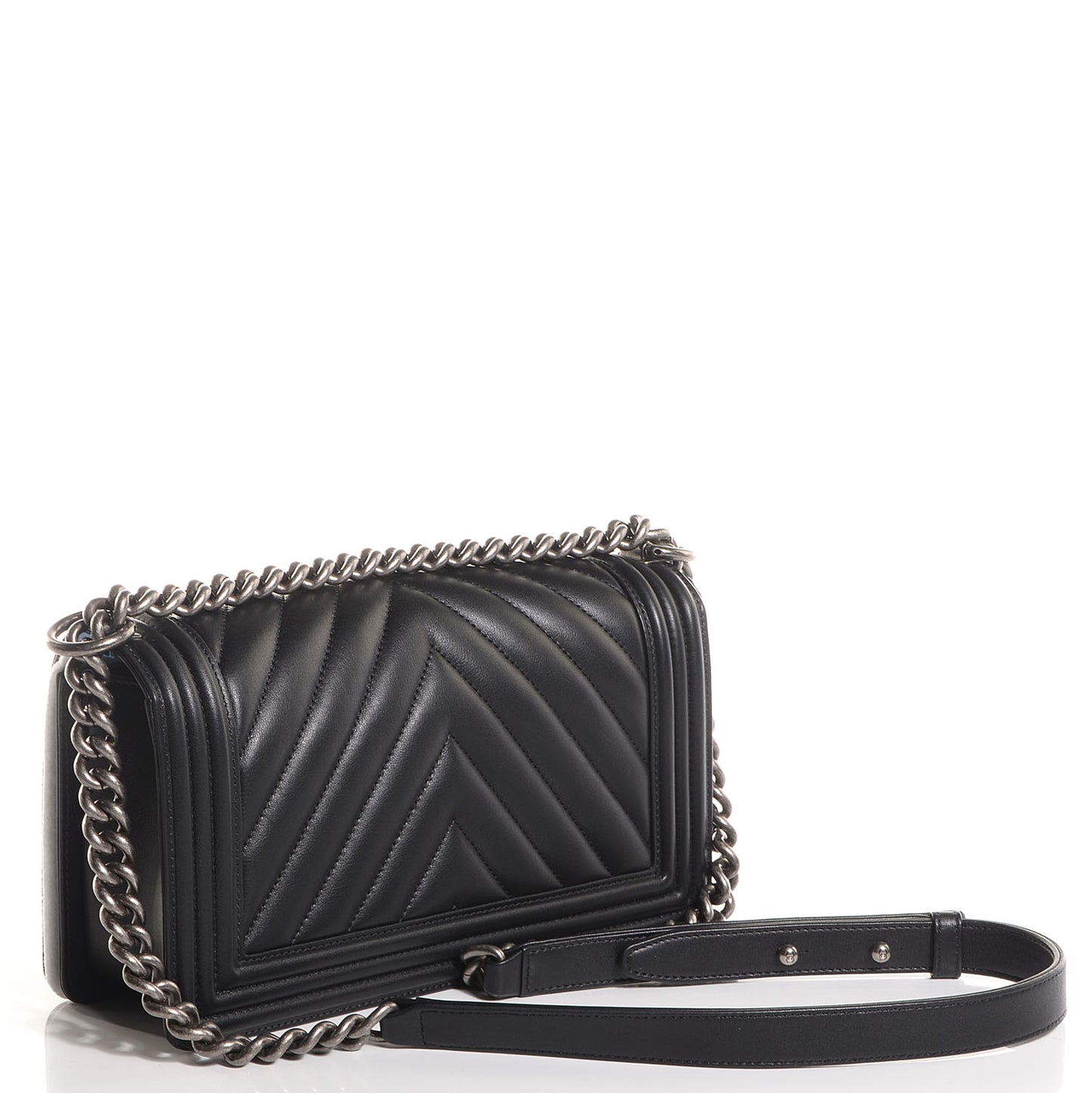 Calfskin Chevron Medium Boy Flap Black