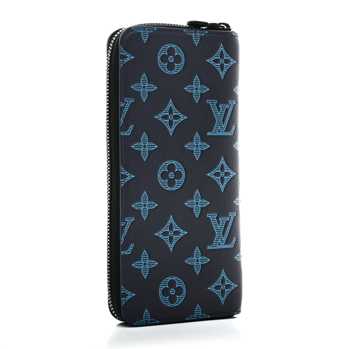 Calfskin Monogram Shadow Vertical Zippy Wallet Blue