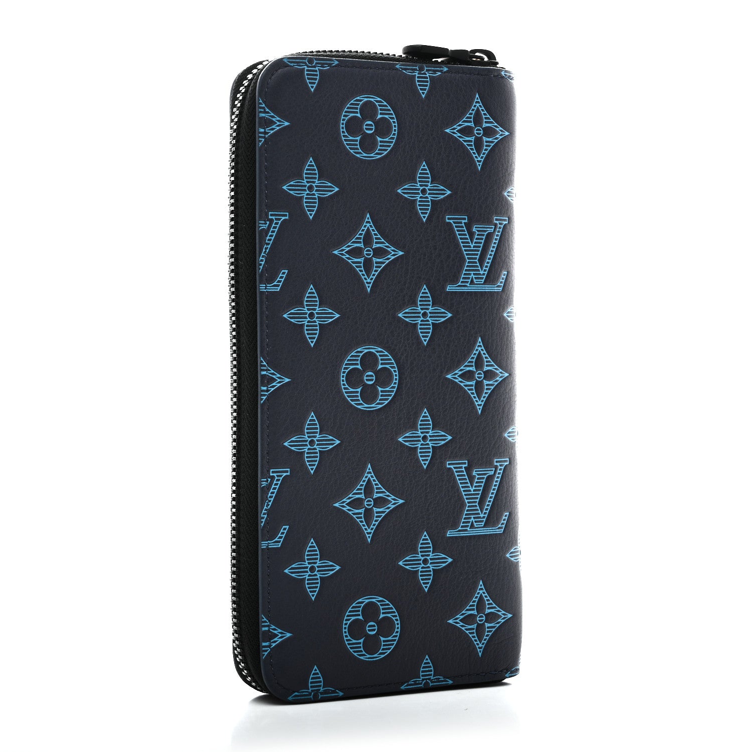 Louis Vuitton Calfskin Monogram Shadow Vertical Zippy Wallet Blue 3 of 7