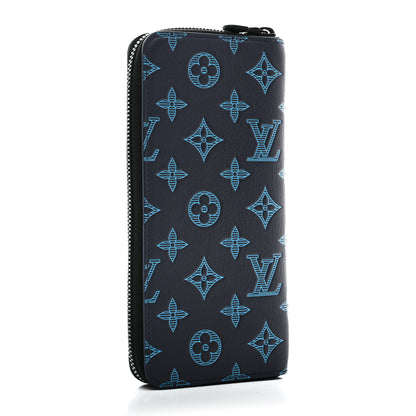 Louis Vuitton Calfskin Monogram Shadow Vertical Zippy Wallet Blue 3 of 7