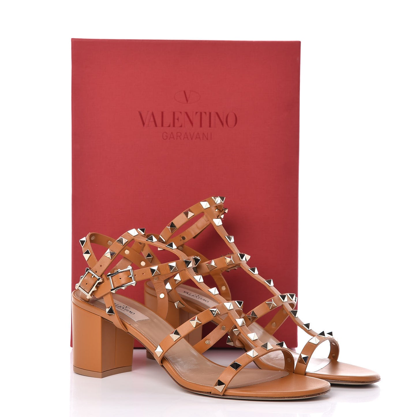Calfskin Rockstud 60mm City Sandals 41 Light Cuir