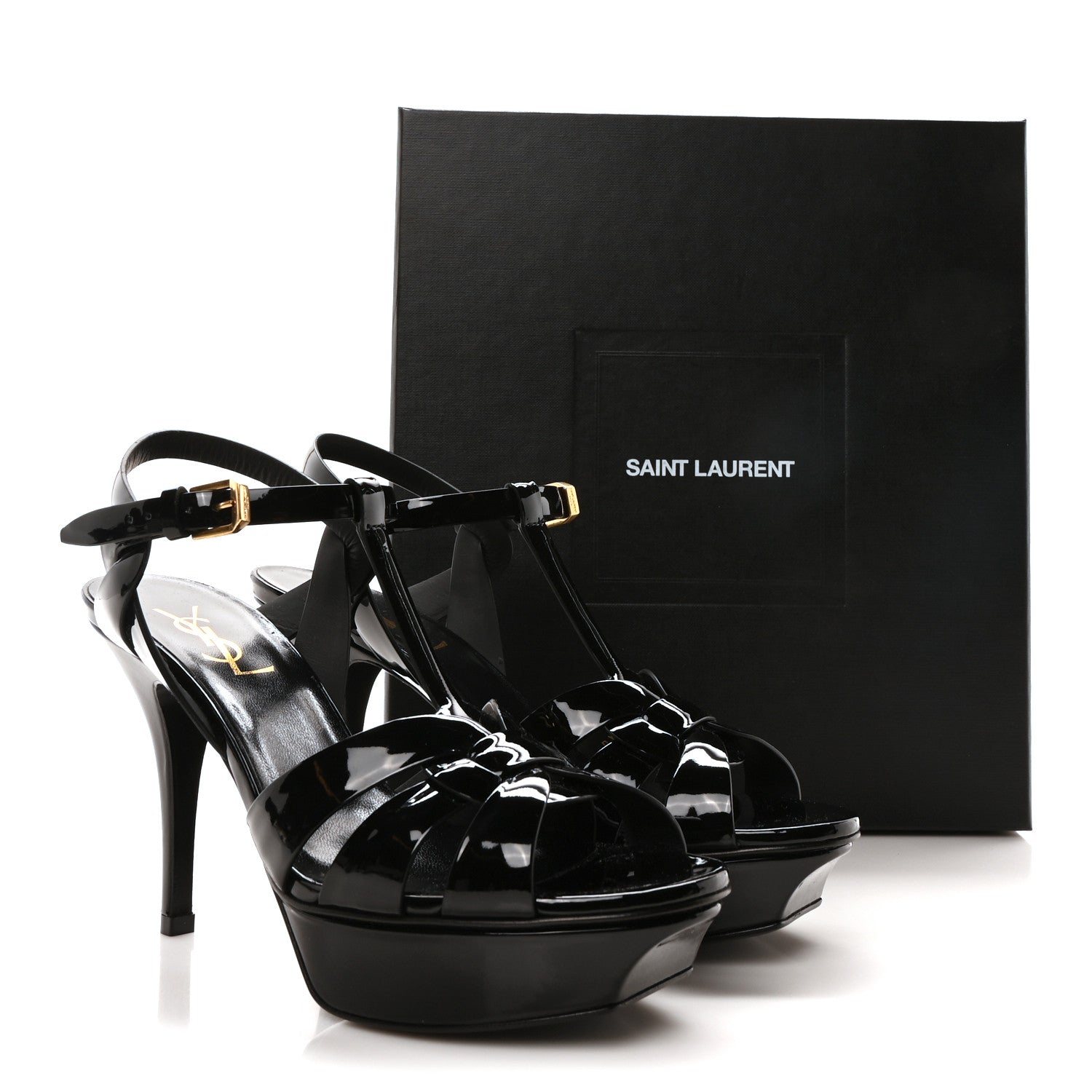 Saint Laurent Patent Tribute 75 Platform Sandals 38 Black 9 of 9