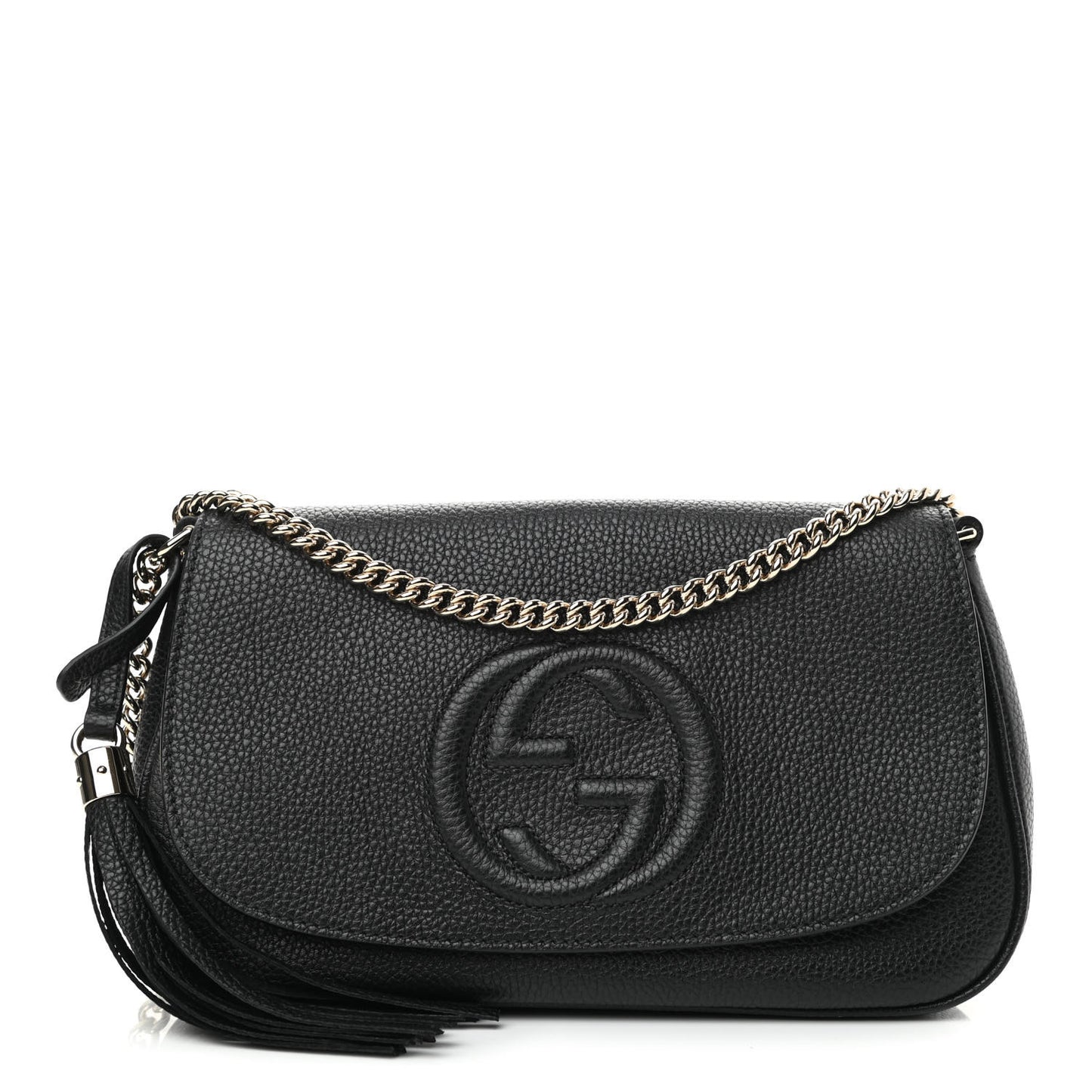 Pebbled Calfskin Medium Soho Flap Crossbody Black