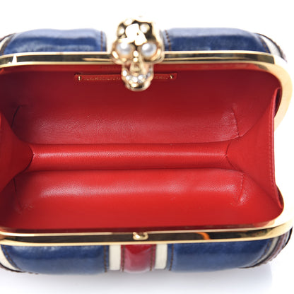 Alexander McQueen Patent Calfskin Britannia Skull Box Clutch Red Blue 5 of 10
