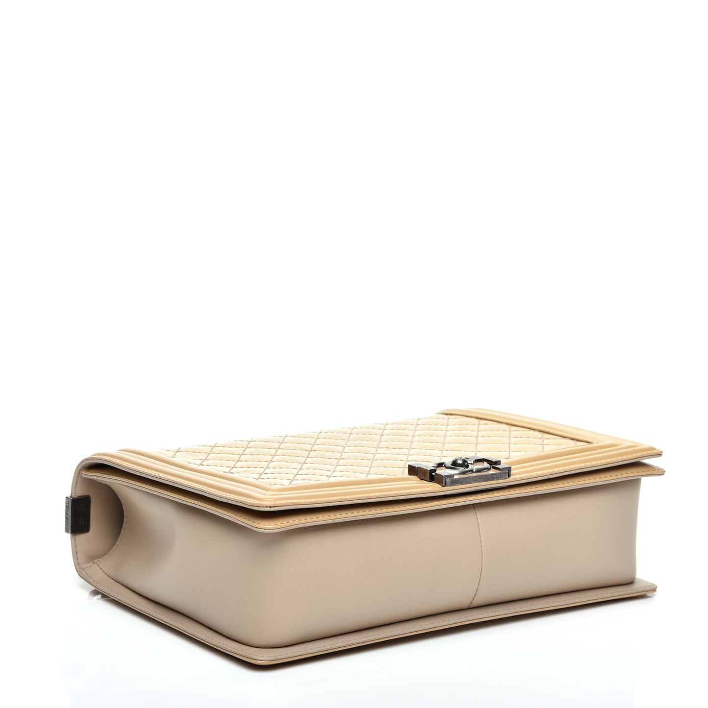Patent Quilted Large Boy Flap Beige