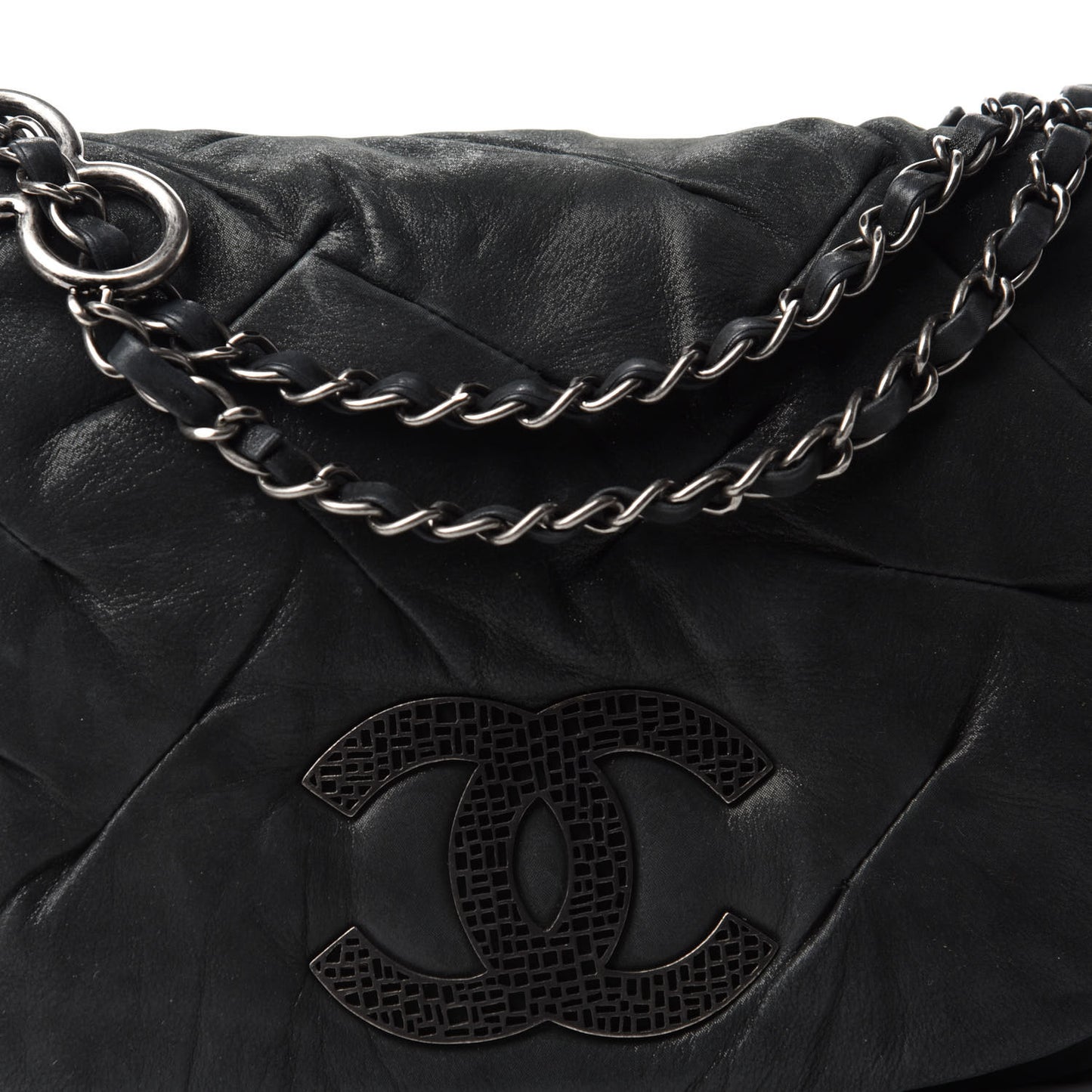 Iridescent Calfskin Glint Accordion Flap Black