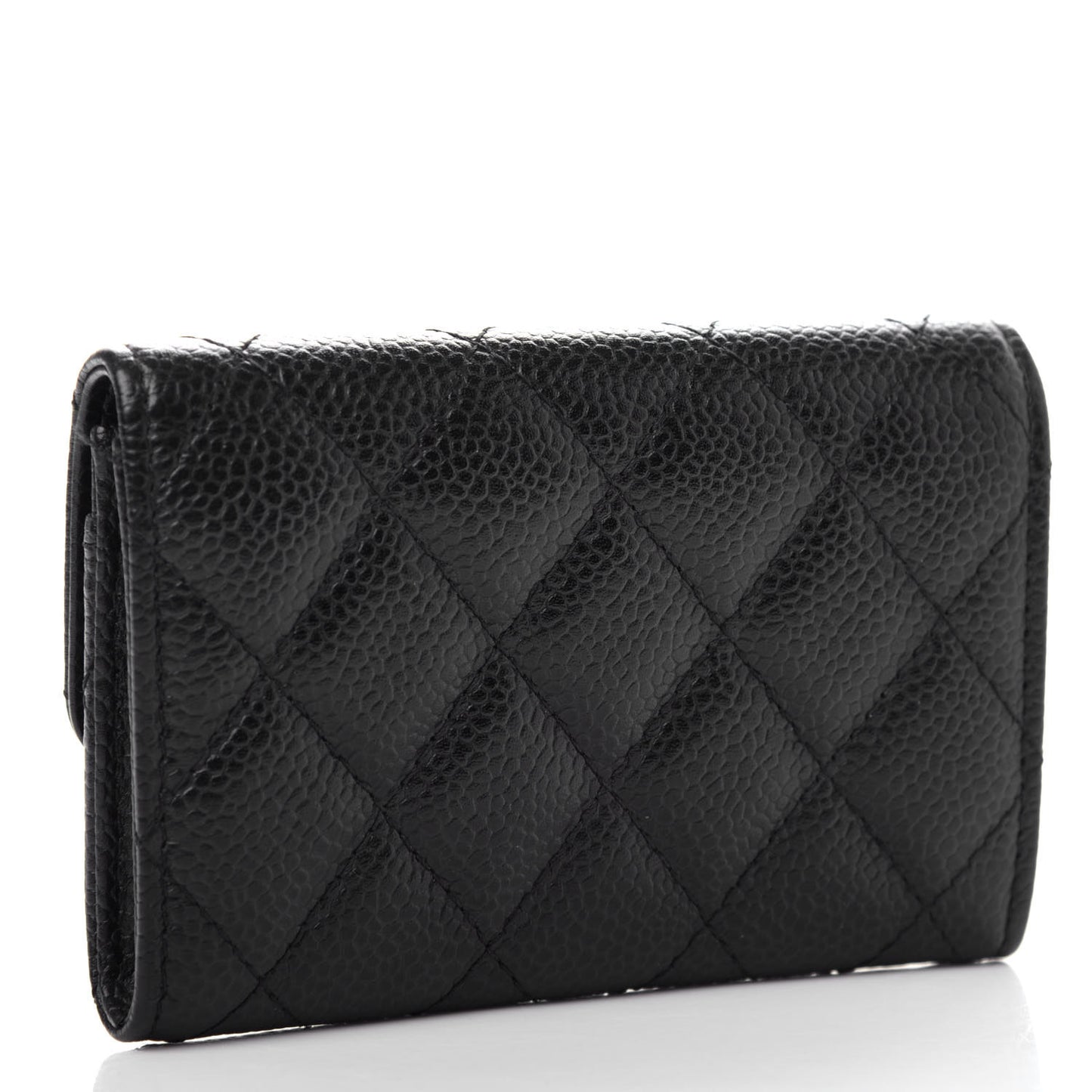 Caviar Quilted Flap Card Holder Black