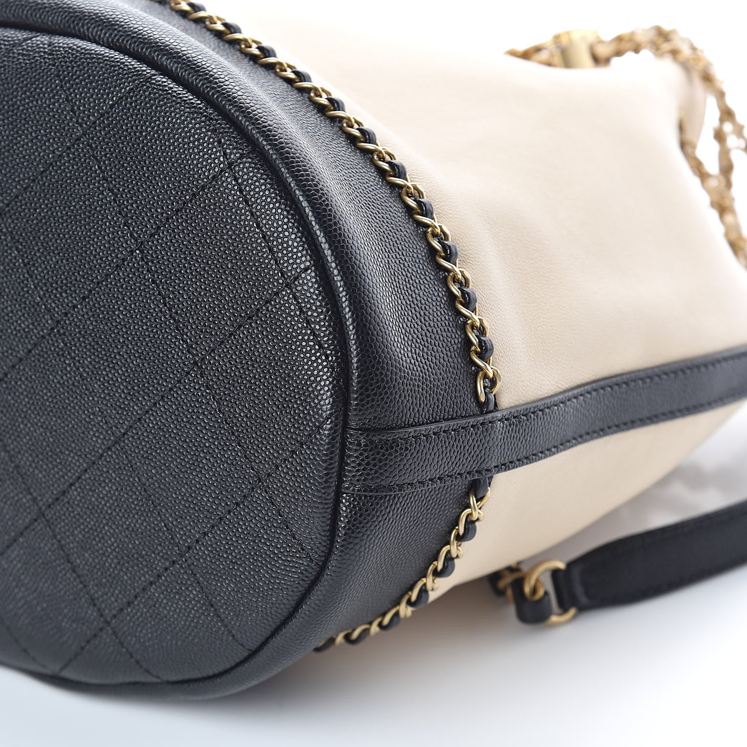 Chanel Lambskin Caviar Lovely Chains Drawstring Bag Beige Black 9 of 10