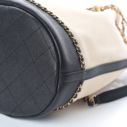 Chanel Lambskin Caviar Lovely Chains Drawstring Bag Beige Black 9 of 10