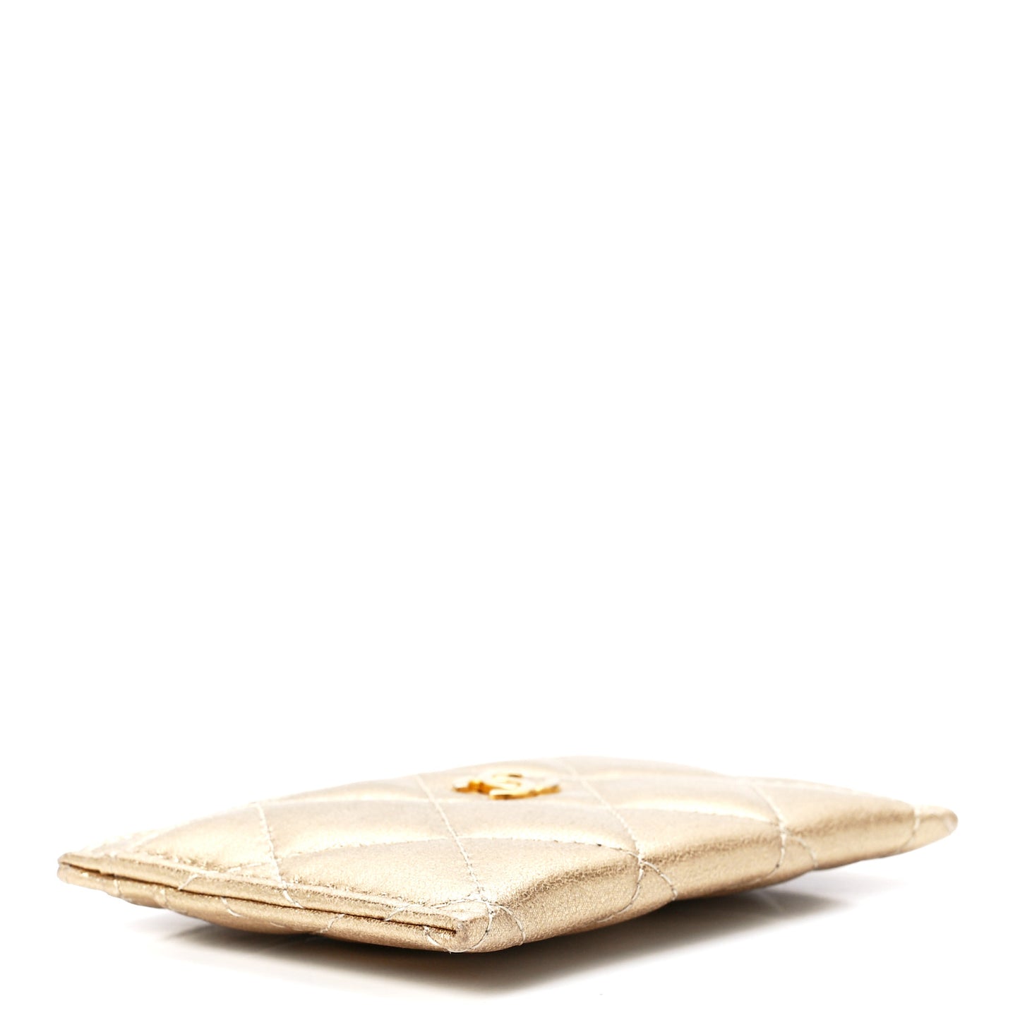 Metallic Lambskin Quilted CC Card Holder Gold