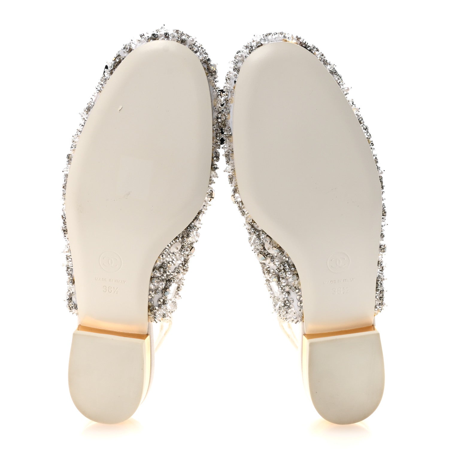 Chanel Satin Crystal Lambskin Grosgrain Bow CC Slingback Flats 38.5 White Black 6 of 10