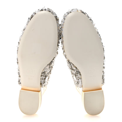 Chanel Satin Crystal Lambskin Grosgrain Bow CC Slingback Flats 38.5 White Black 6 of 10