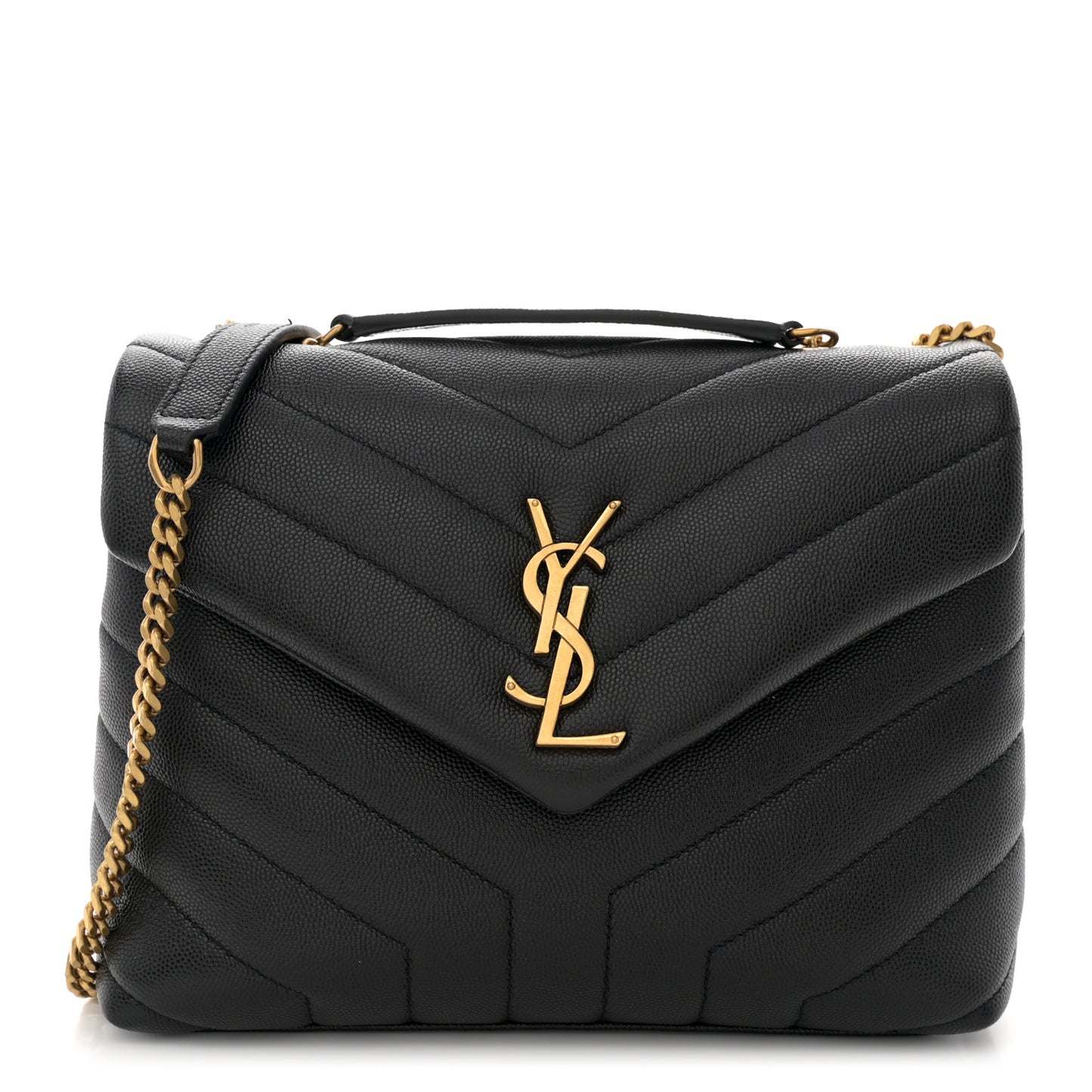 Grain de Poudre Calfskin Y Quilted Monogram Small Loulou Chain Satchel Black