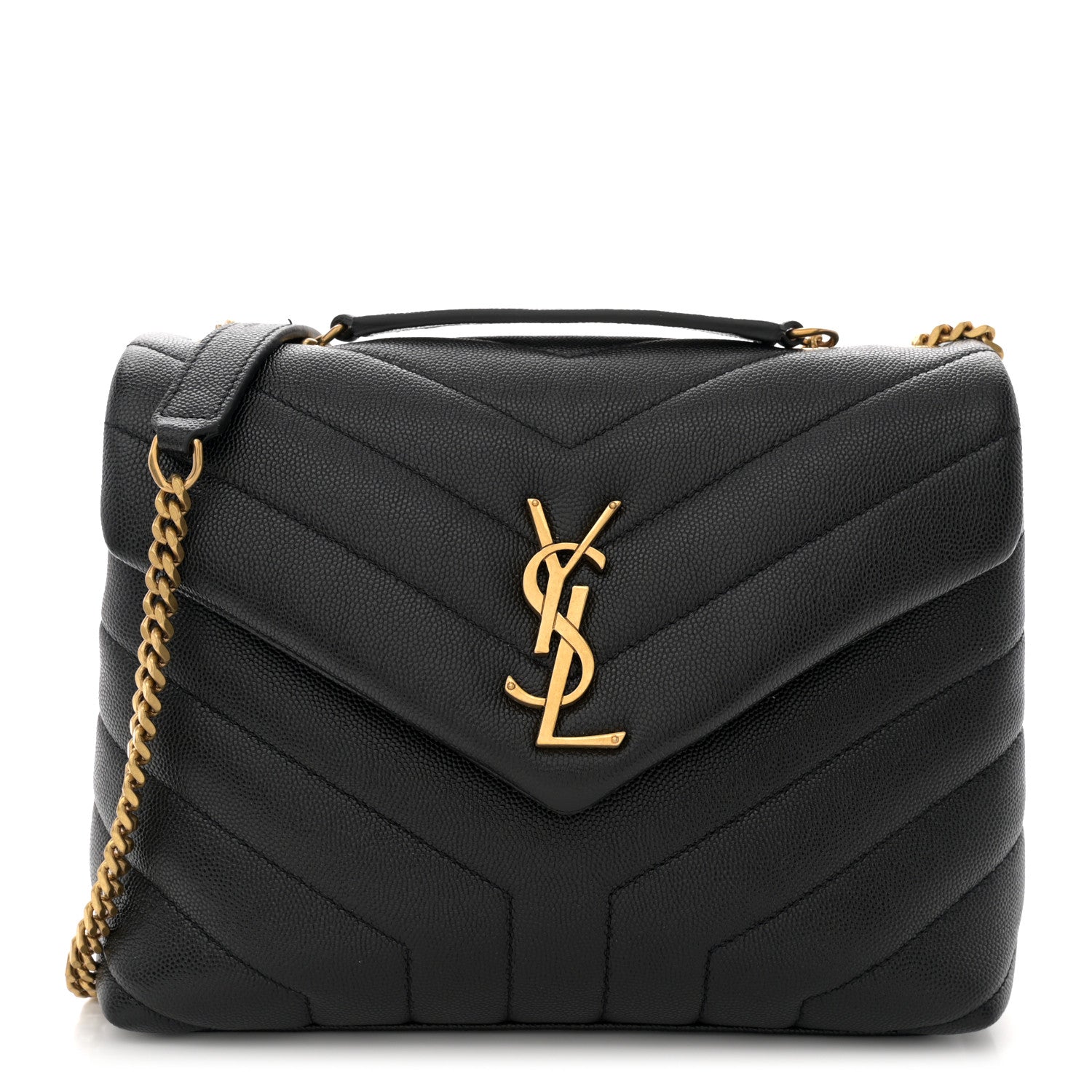 Saint Laurent Grain de Poudre Calfskin Y Quilted Monogram Small Loulou Chain Satchel Black 1 of 11