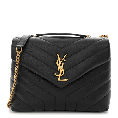Saint Laurent Grain de Poudre Calfskin Y Quilted Monogram Small Loulou Chain Satchel Black 1 of 11