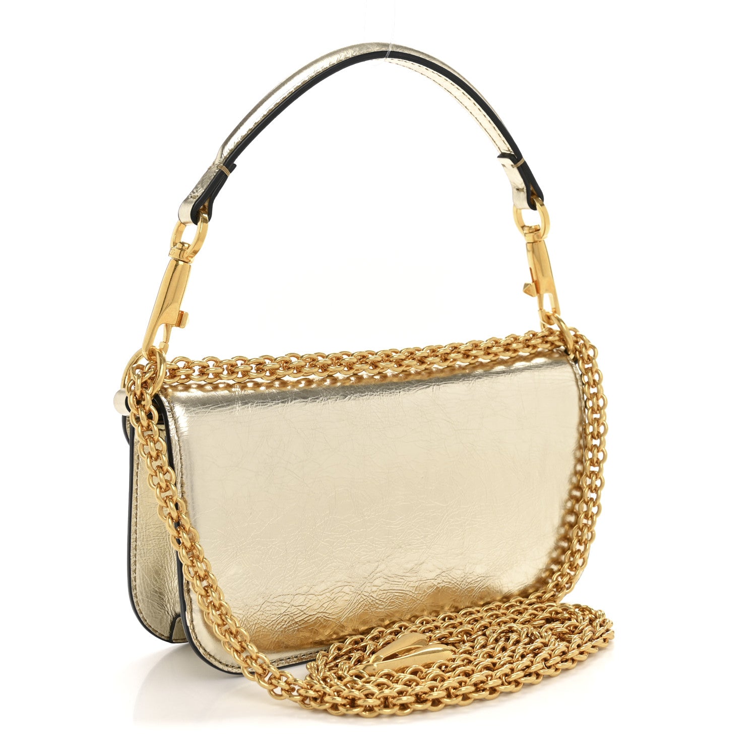 Valentino Garavani Metallic Crackle Effect Calfskin Vlogo Small Loco Shoulder Bag Platino 3 of 11