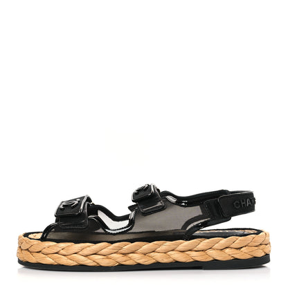 Chanel Mesh Patent Calfskin Velcro Dad Sandals 38 Black 1 of 9
