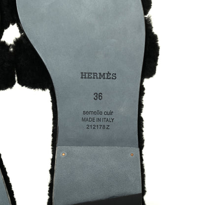 Hermes Woolskin Oran Sandals 36 Black 7 of 7