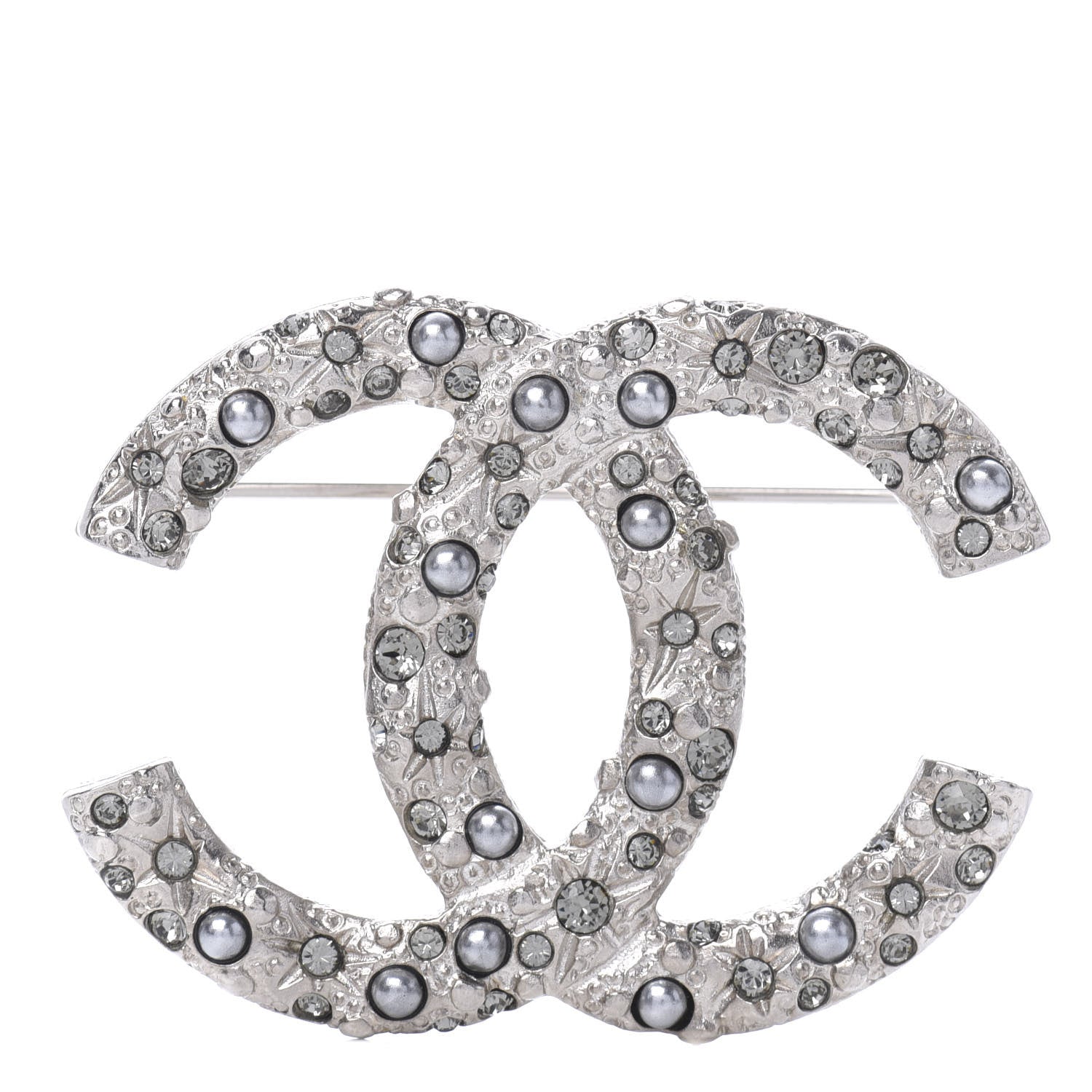 Chanel Crystal Large CC Brooch Silver 1 of 4