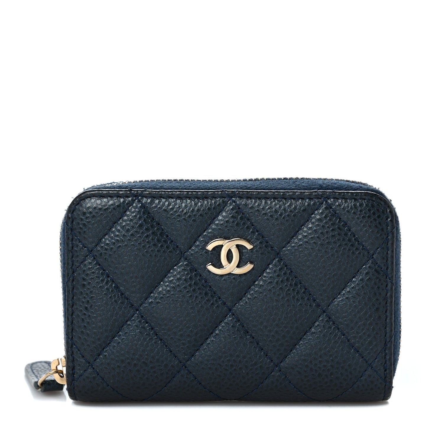 Iridescent Caviar Quilted Zip Coin Purse Dark Blue