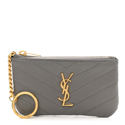 Saint Laurent Calfskin Matelasse Monogram Key Pouch Fog 1 of 8