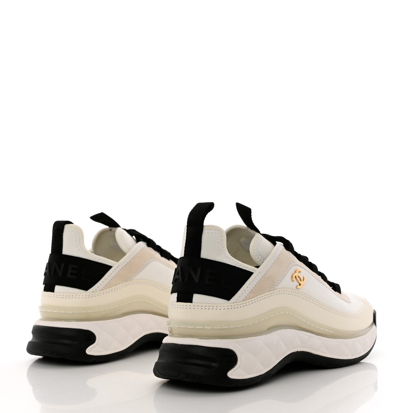 Velvet Calfskin Mixed Fibers CC Sneakers 37.5 Ivory Black