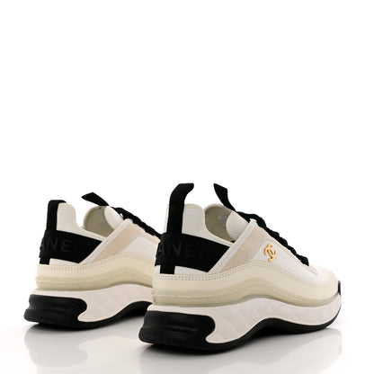 Chanel Velvet Calfskin Mixed Fibers CC Sneakers 37.5 Ivory Black 4 of 9