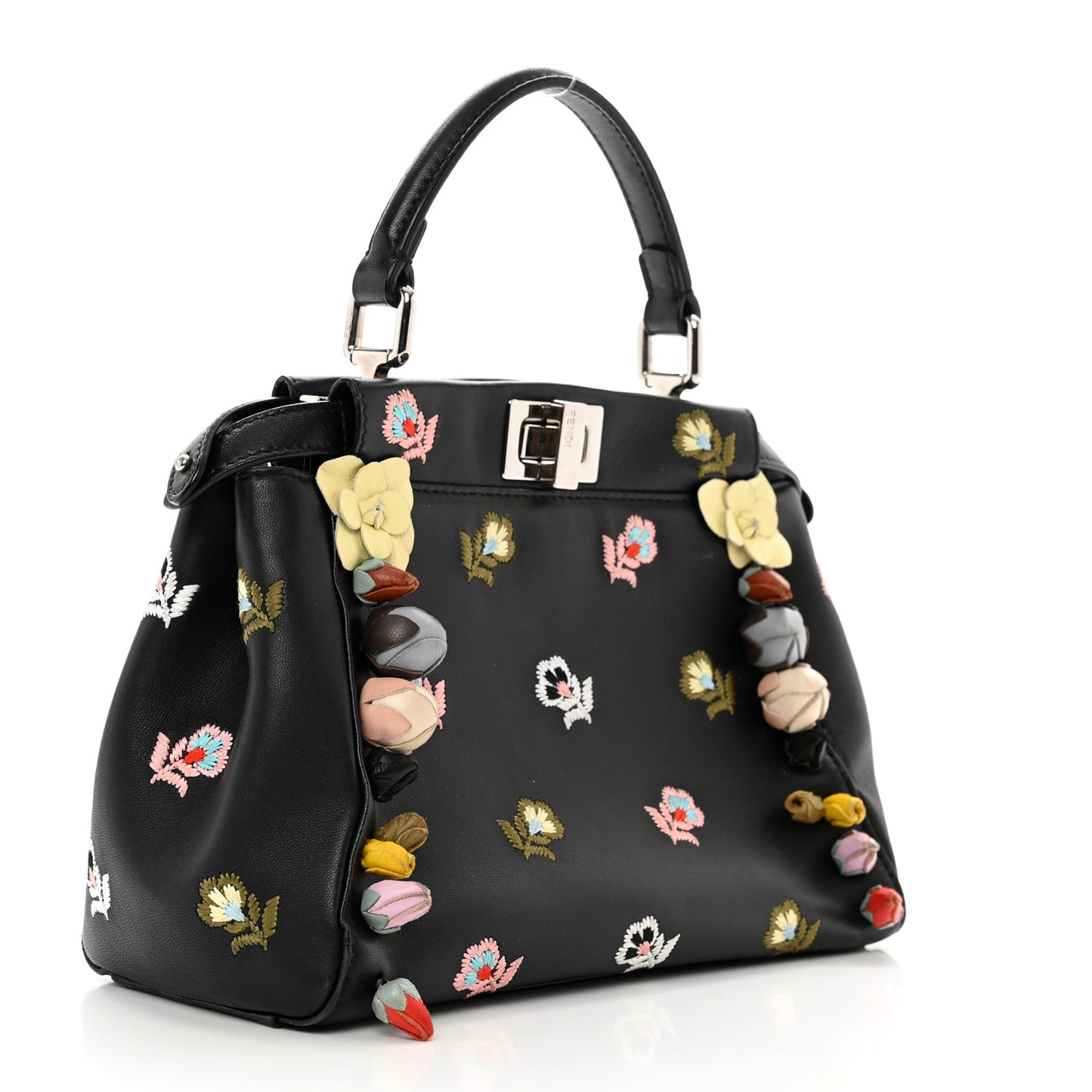 Nappa Rosebud Embroidered Mini Peekaboo Iconic Satchel Black Multicolor