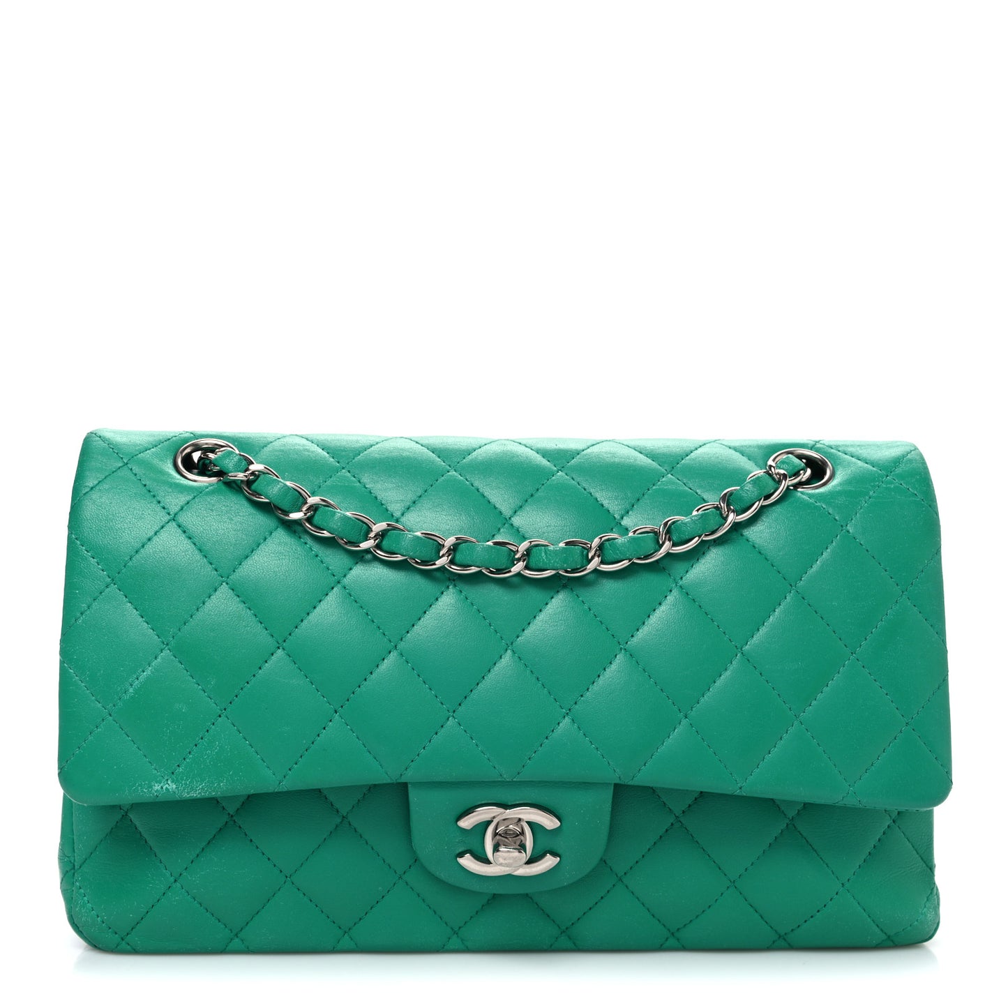 Lambskin Quilted Medium Double Flap Green