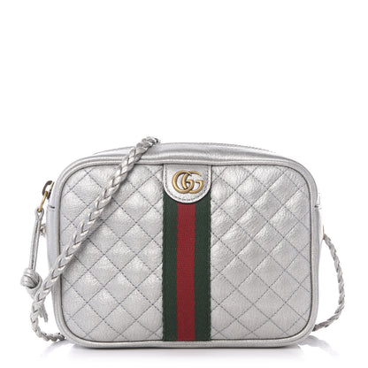 Gucci Laminated Nappa Web Trapuntata Mini GG Shoulder Bag Argento 1 of 10
