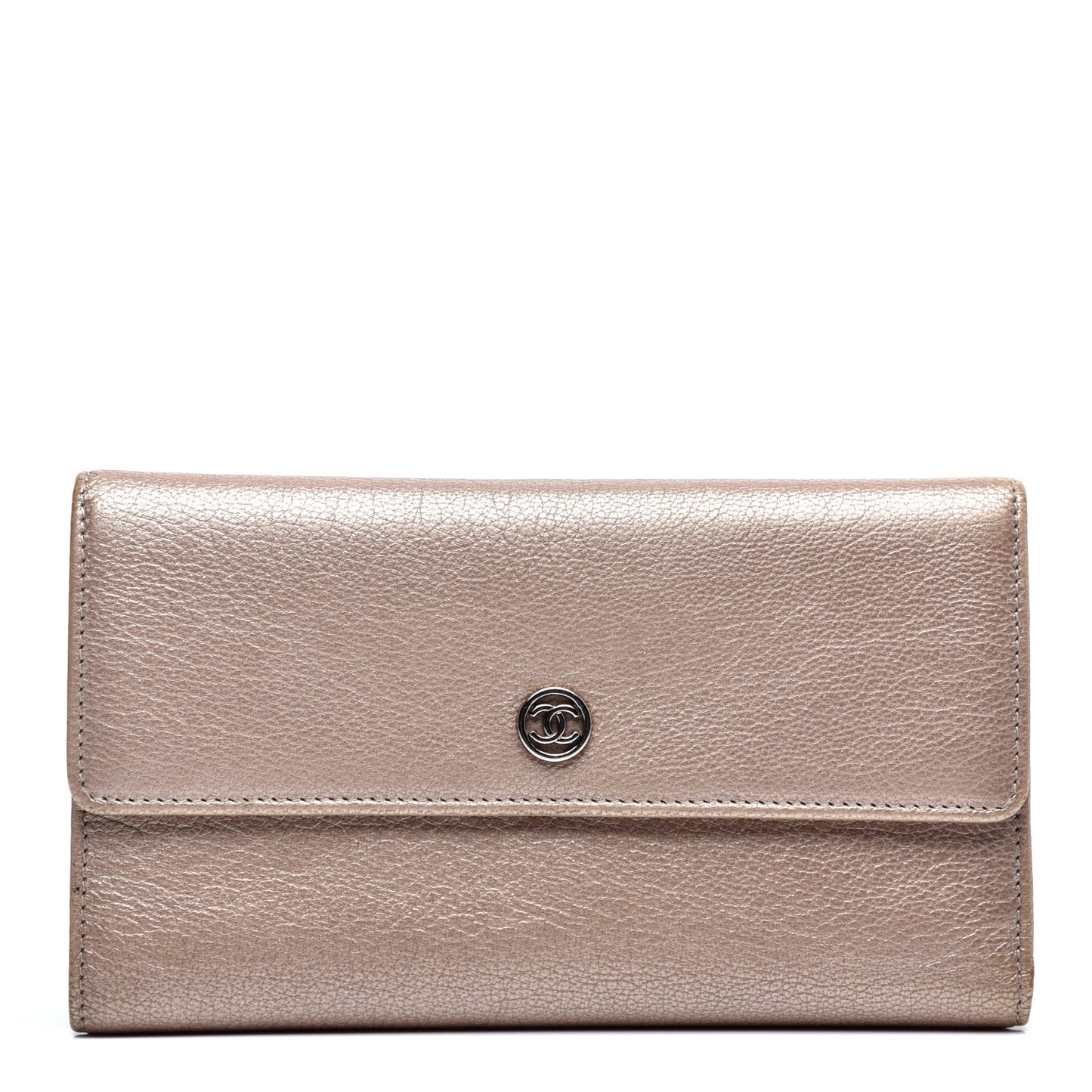 Metallic Goatskin Large Flap Wallet Beige