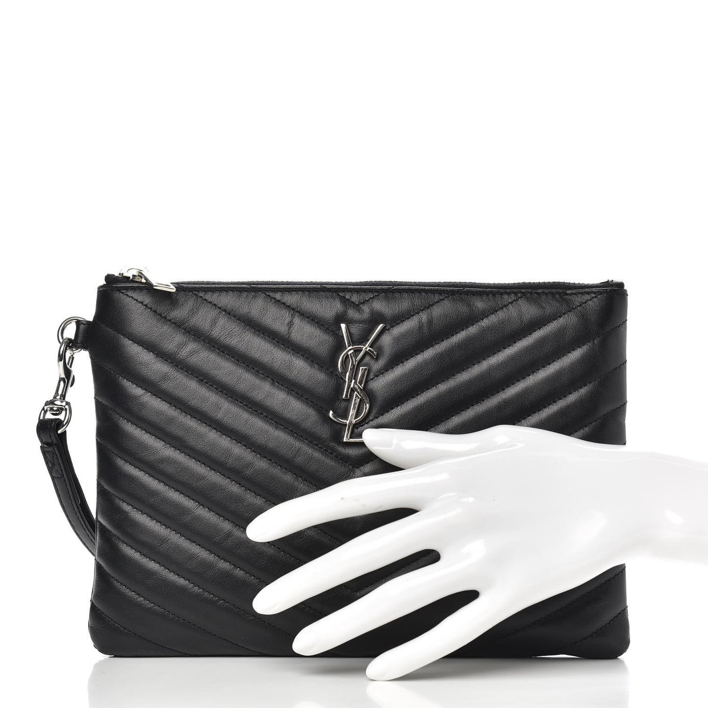 Calfskin Matelasse Chevron Monogram A5 Wristlet Black